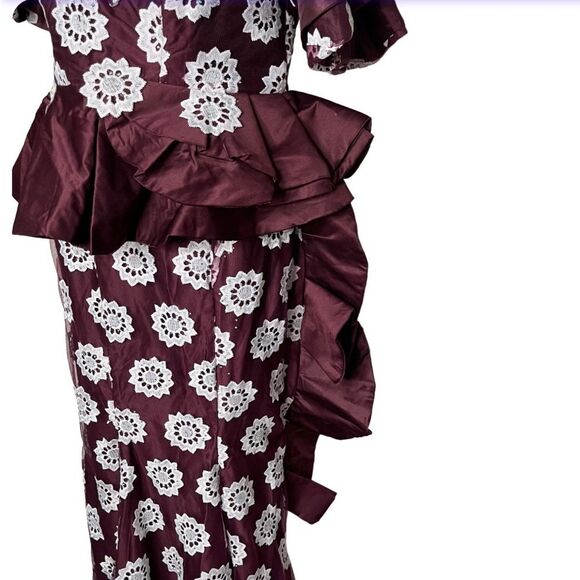 HANDMADE Lace African Style Formal Top Skirt Burgundy White Hand Crafted - Picture 5 of 13